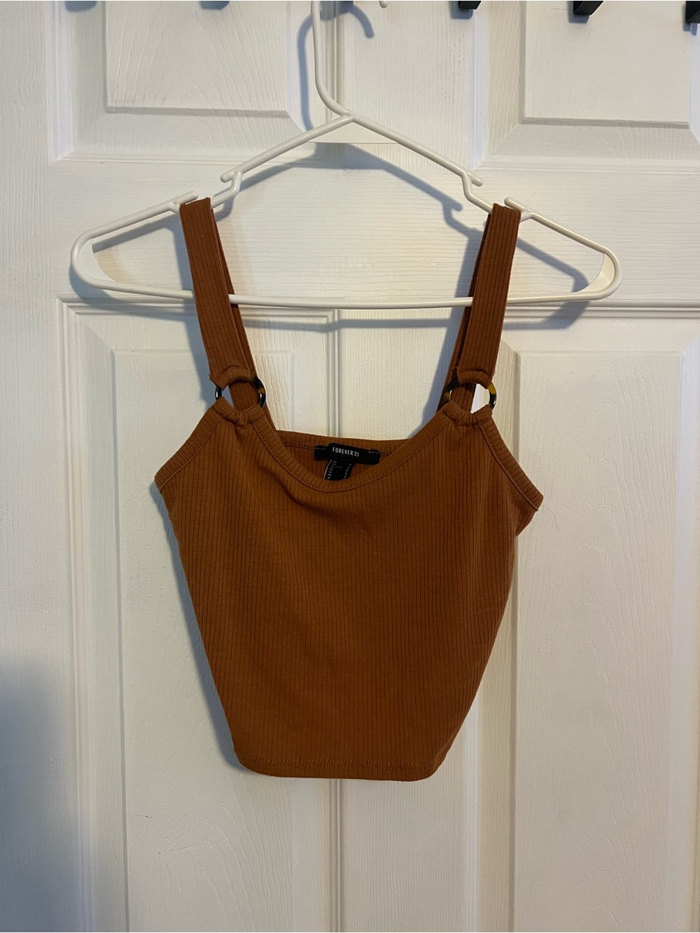 Forever 21 Rust Brown Ribbed Crop Tank with Ring-Strap Accents